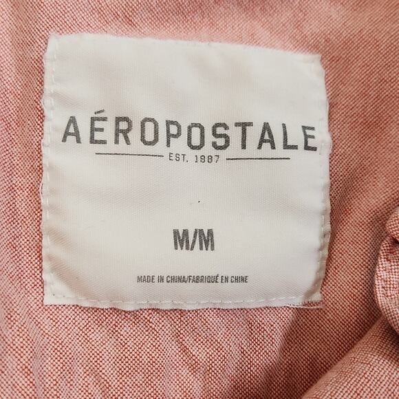 Aeropostale Mens Coral Button Down Shirt Size Med Long Sleeve Pocket Casual - Picture 7 of 9
